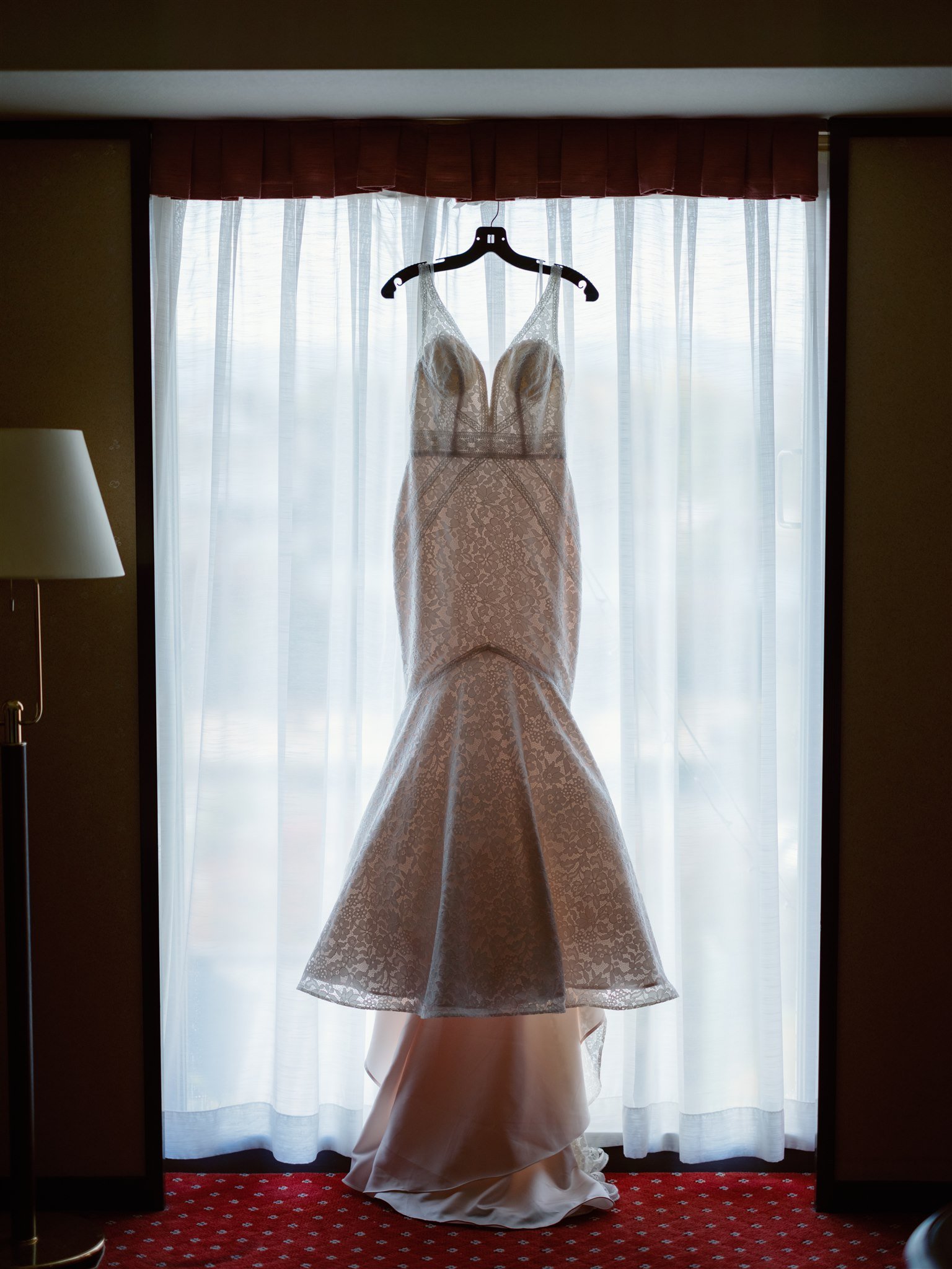 Bridal dress displayed for their elopement ceremony in Japan. 