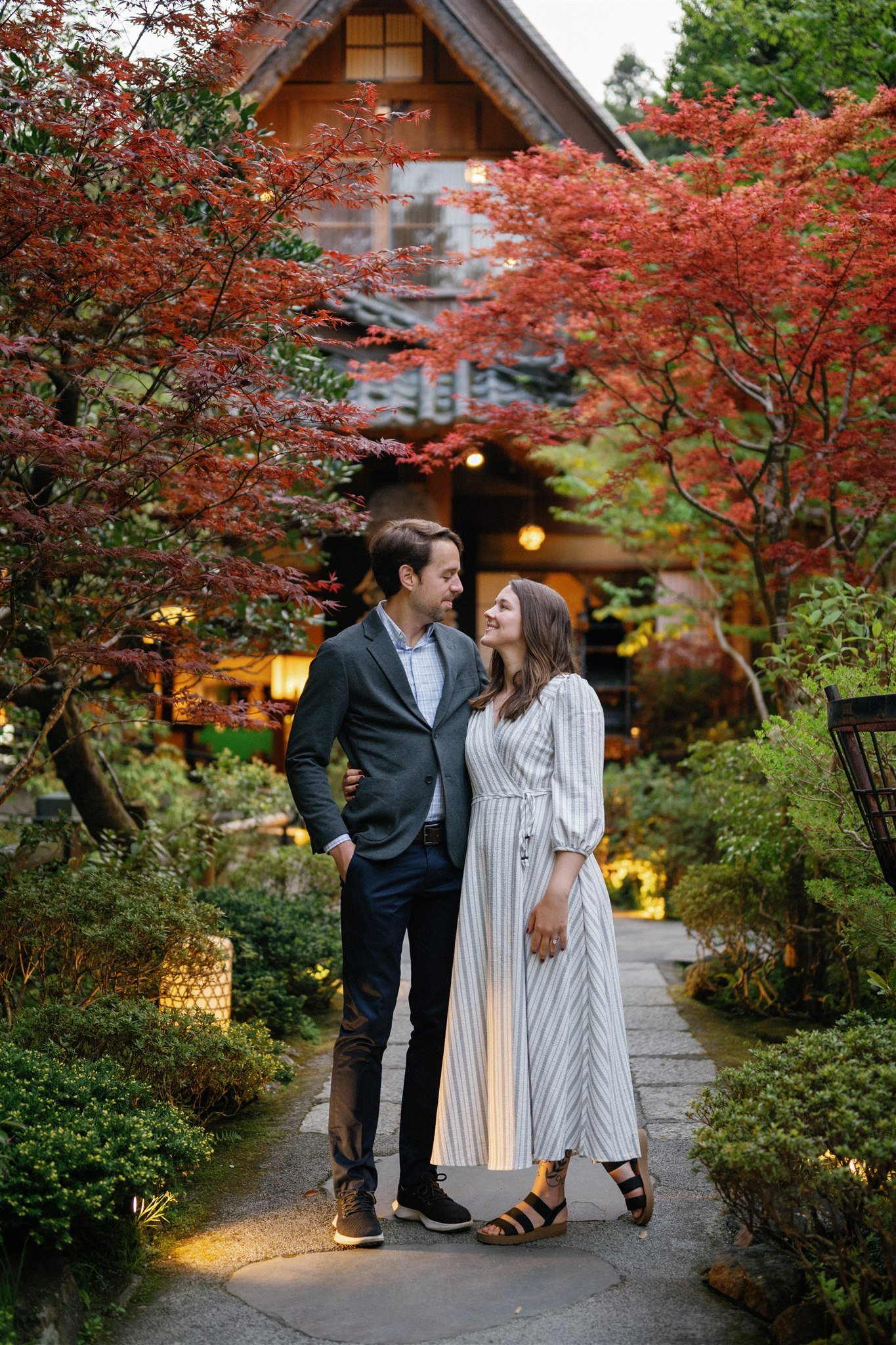Tokyo elopement couple dinner in traditional Japanese garden. 