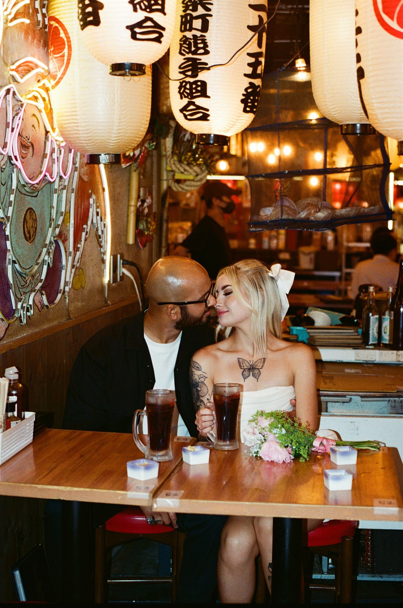 Alternative couple portrait on analog film Tokyo