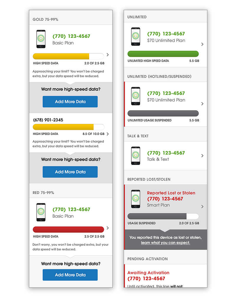 Capturing all of the varying account statuses was critical in keeping customers engaged, decreasing customer care contacts and communicating to our our users.