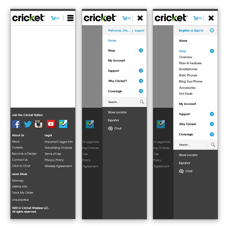 Translating a complex navigation structure to a mobile framework proved challenging as we needed to make some decisions regarding how we were going to approach mobile. We landed on utilizing the controversial hamburger menu to house all of our menu items with drop downs to support sub navigation pages.