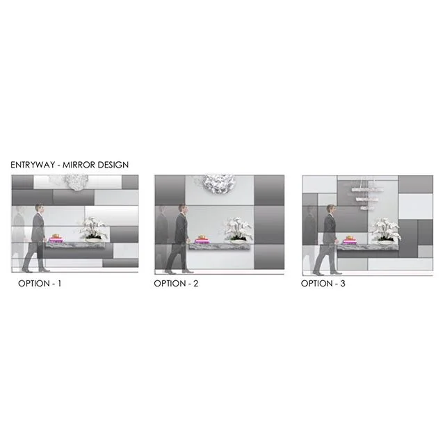 Mirror Entryway design options for our client in Aventura! Excited to see what they'll choose! #studi6interiors #blackandwhite #miamiinteriors #miamiinteriordesign #mirror #interiordesign