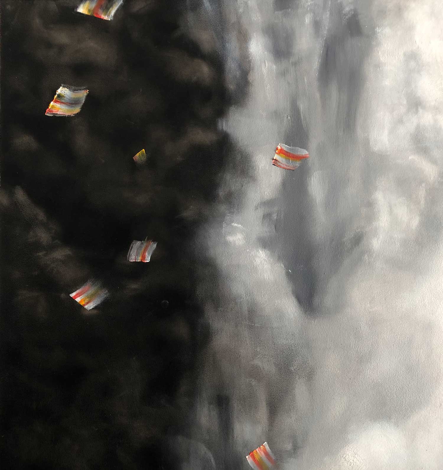 Are we rising up or settling down? Oil on paper, 62 x 42” (detail)