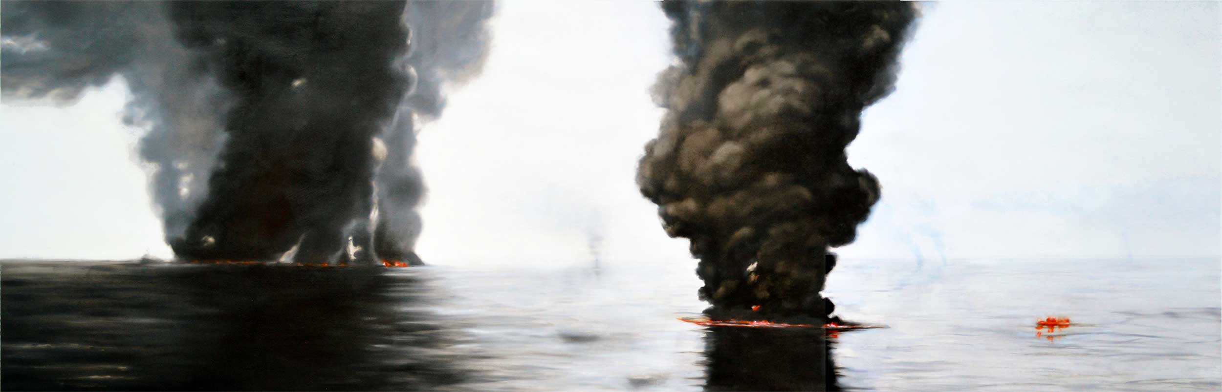 Boom, Oil on paper, 27 x 76”