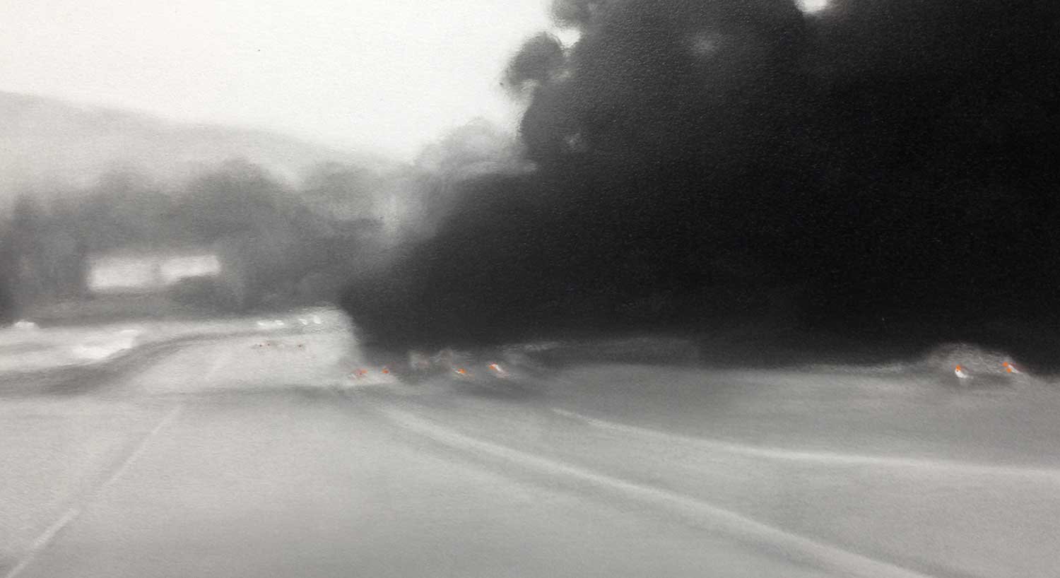 Highway 2, Oil on paper 12 x 54” (detail)
