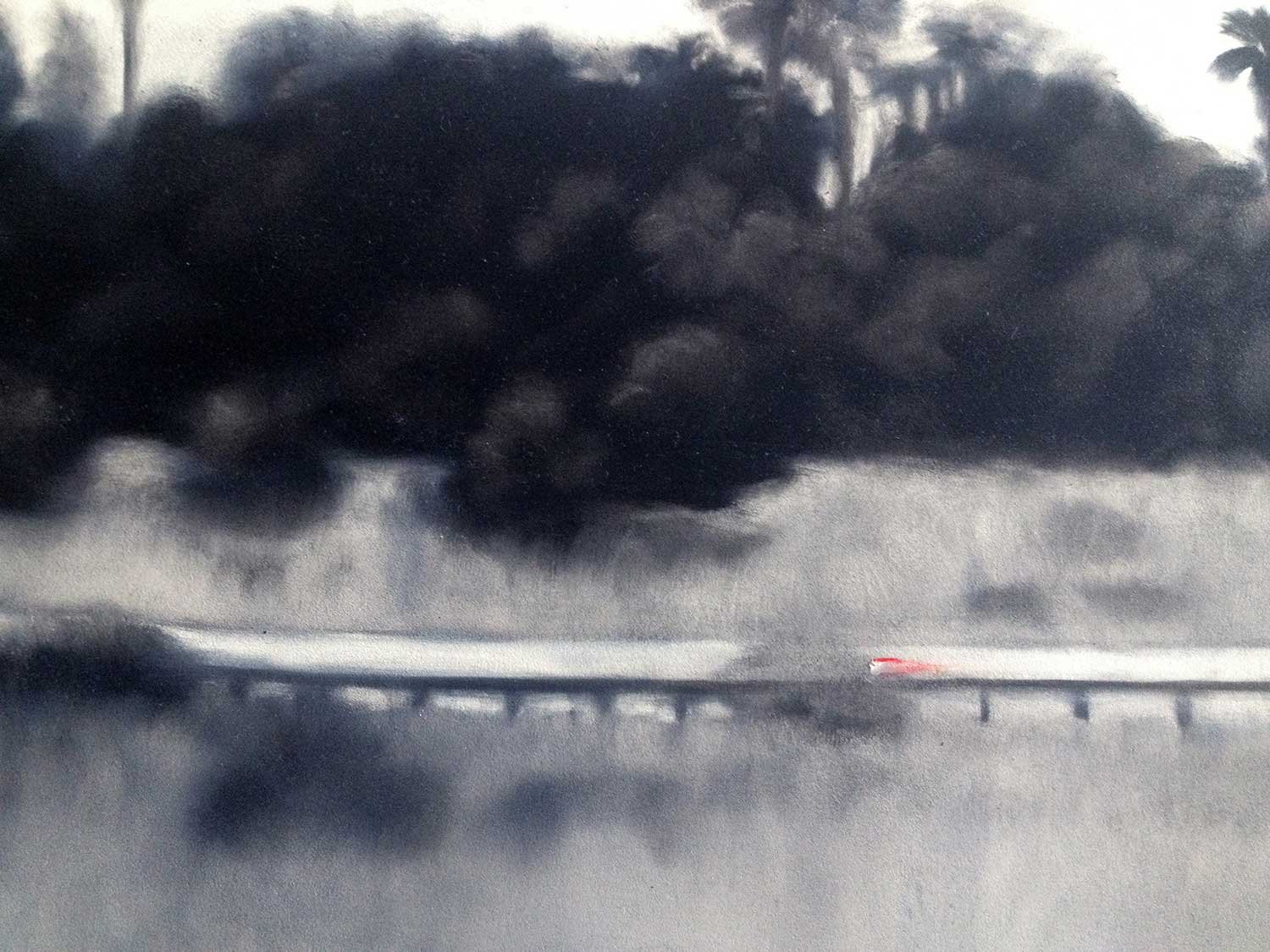 Offramp, Oil on paper, 19 x 76” (detail)