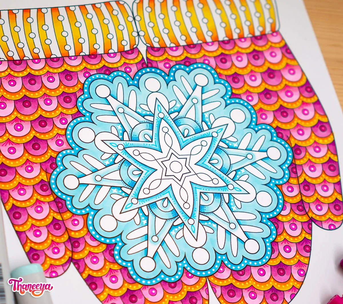 Snowflake in Mittens coloring page from Thaneeya McArdle's Holiday Cheer Coloring Book