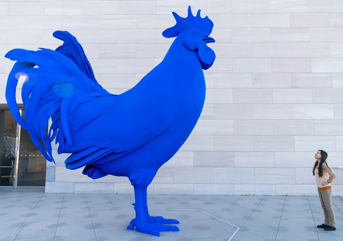 Hahn/Cock , a 15-ft sculpture by Katharina Fritsch at the National Gallery of Art in Washington, DC