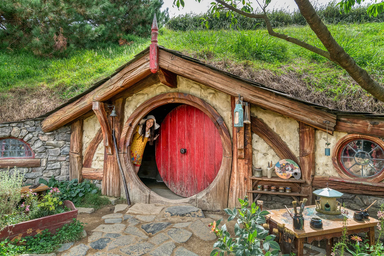 Thaneeya McArdle at Hobbiton in Matamata, New Zealand.