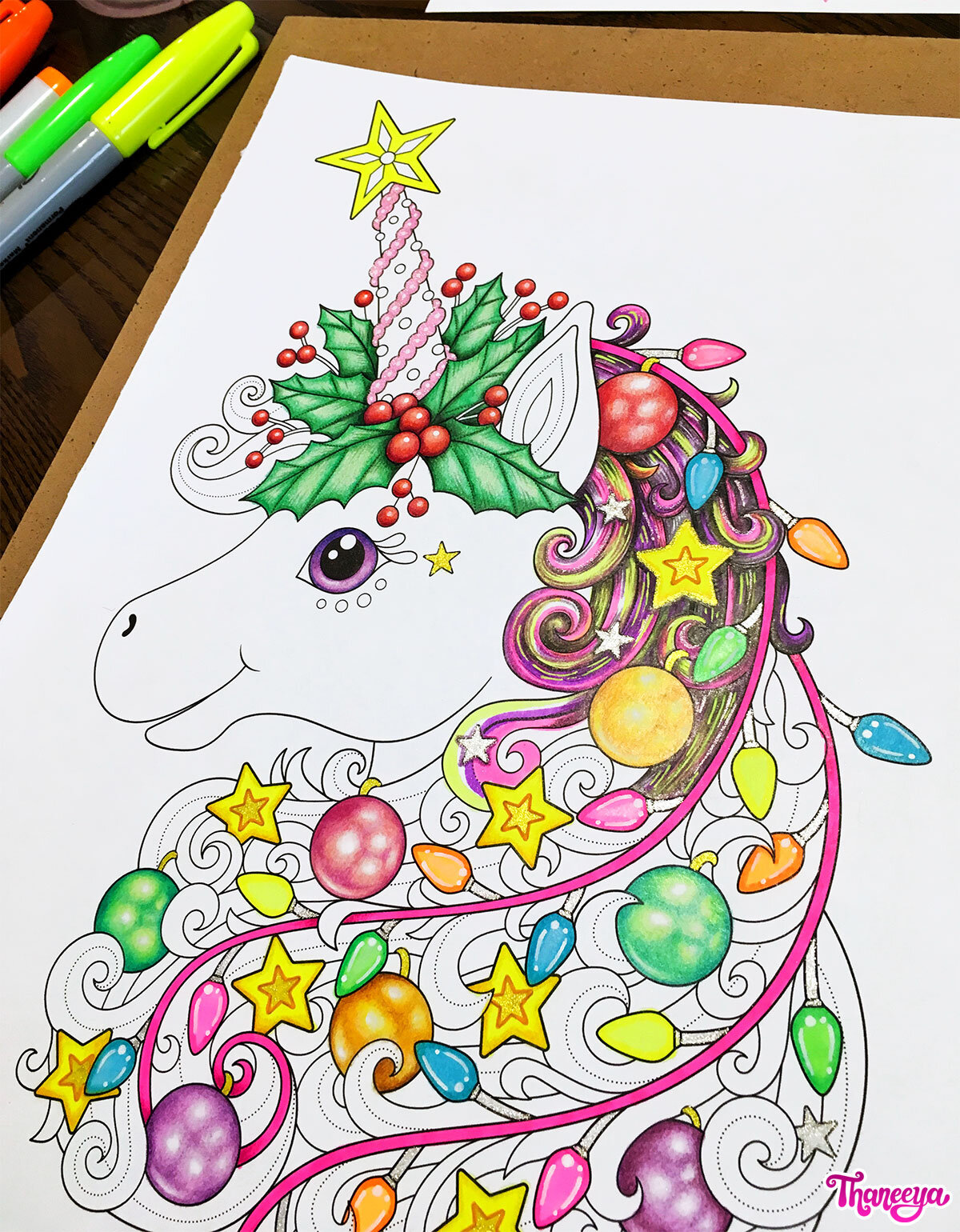 Christmas Unicorn Coloring Lesson — Thaneeya.com - Christmas Unicorn Coloring Lesson — Thaneeya.com