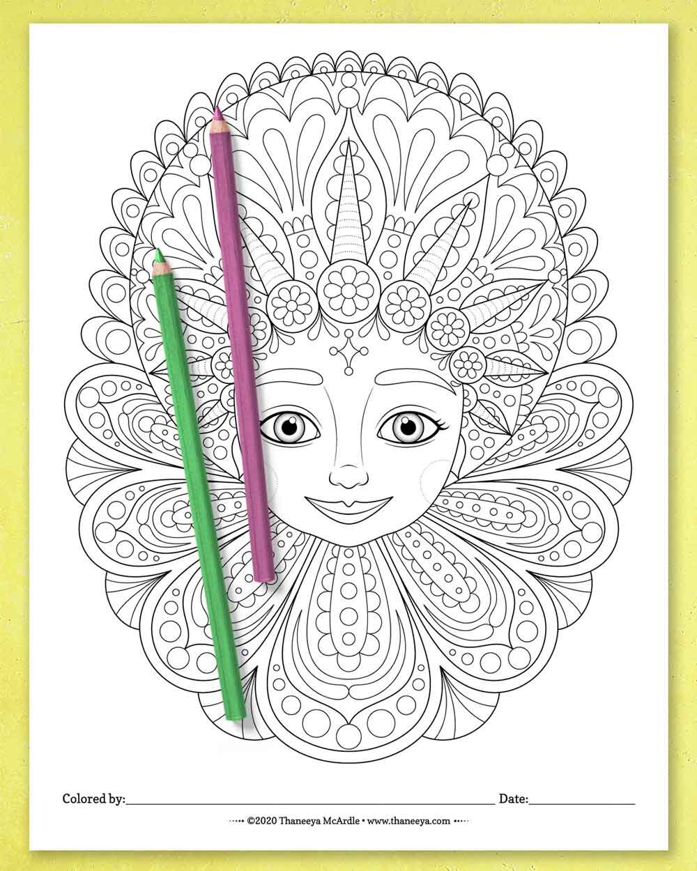 Enchanted Faces Coloring Pages by Thaneeya McArdle - Set of 10 printable coloring pages to download and color!