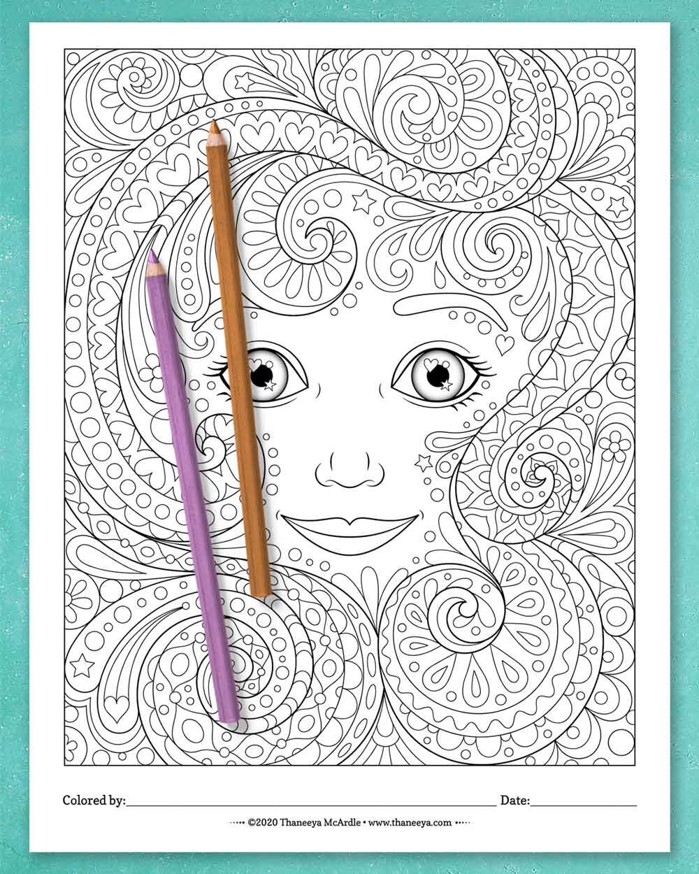 Enchanted Faces Coloring Pages by Thaneeya McArdle - Set of 10 printable coloring pages to download and color!