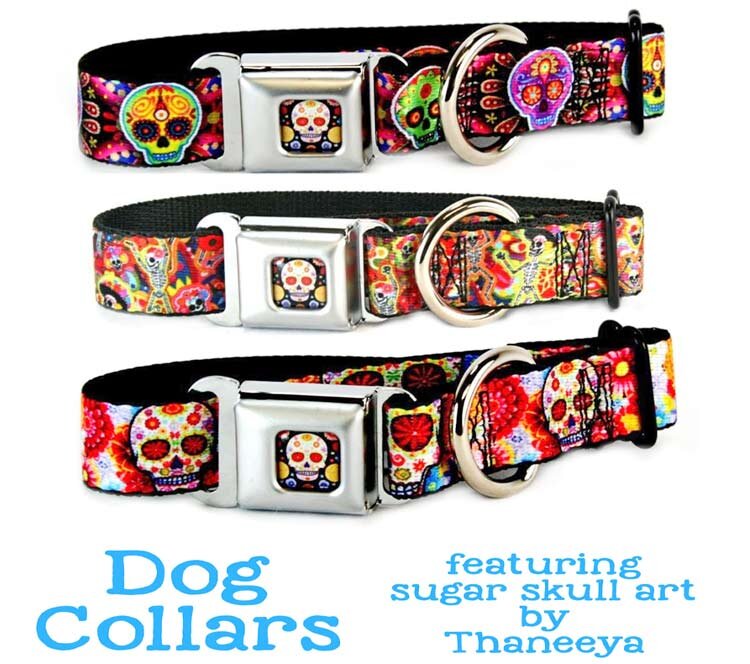 Sugar Skull Dog Collars by Thaneeya