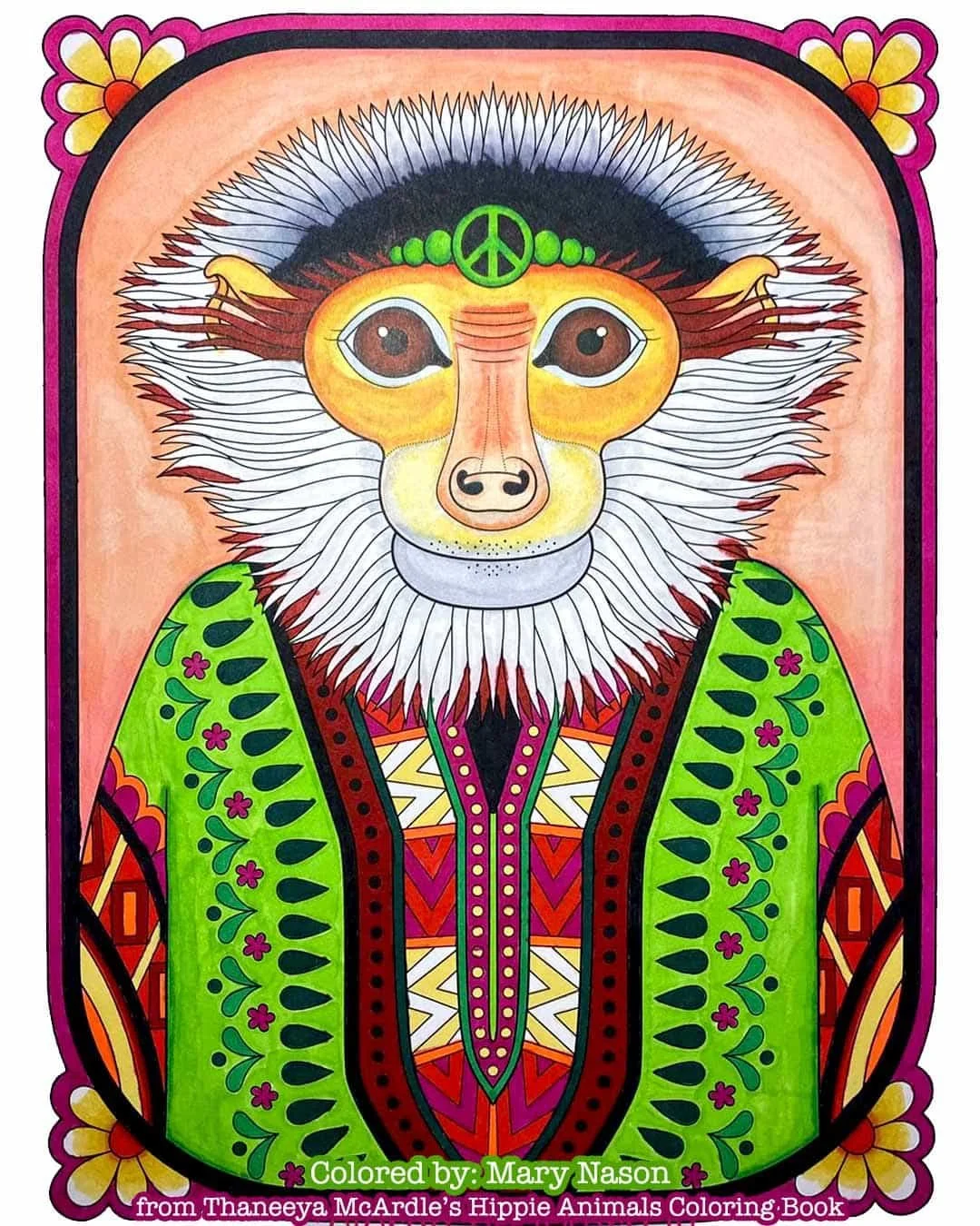 Cute Douc Langur Monkey Coloring Page from Thaneeya McArdle's Hippie Animals Coloring Book