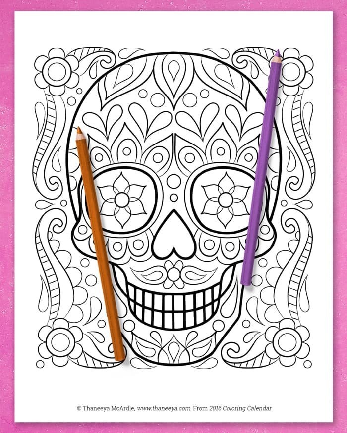 Free Sugar Skull Coloring Page by Thaneeya McArdle