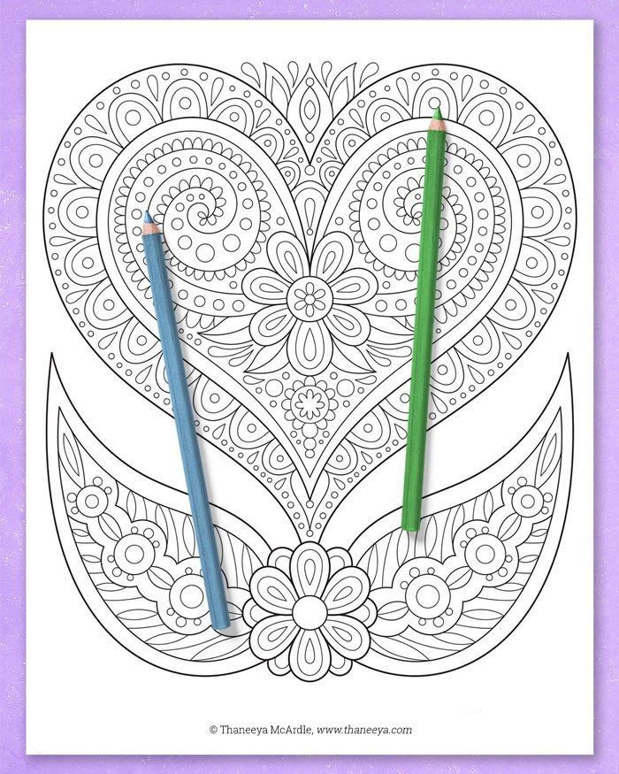 Free Heart Coloring Page by Thaneeya