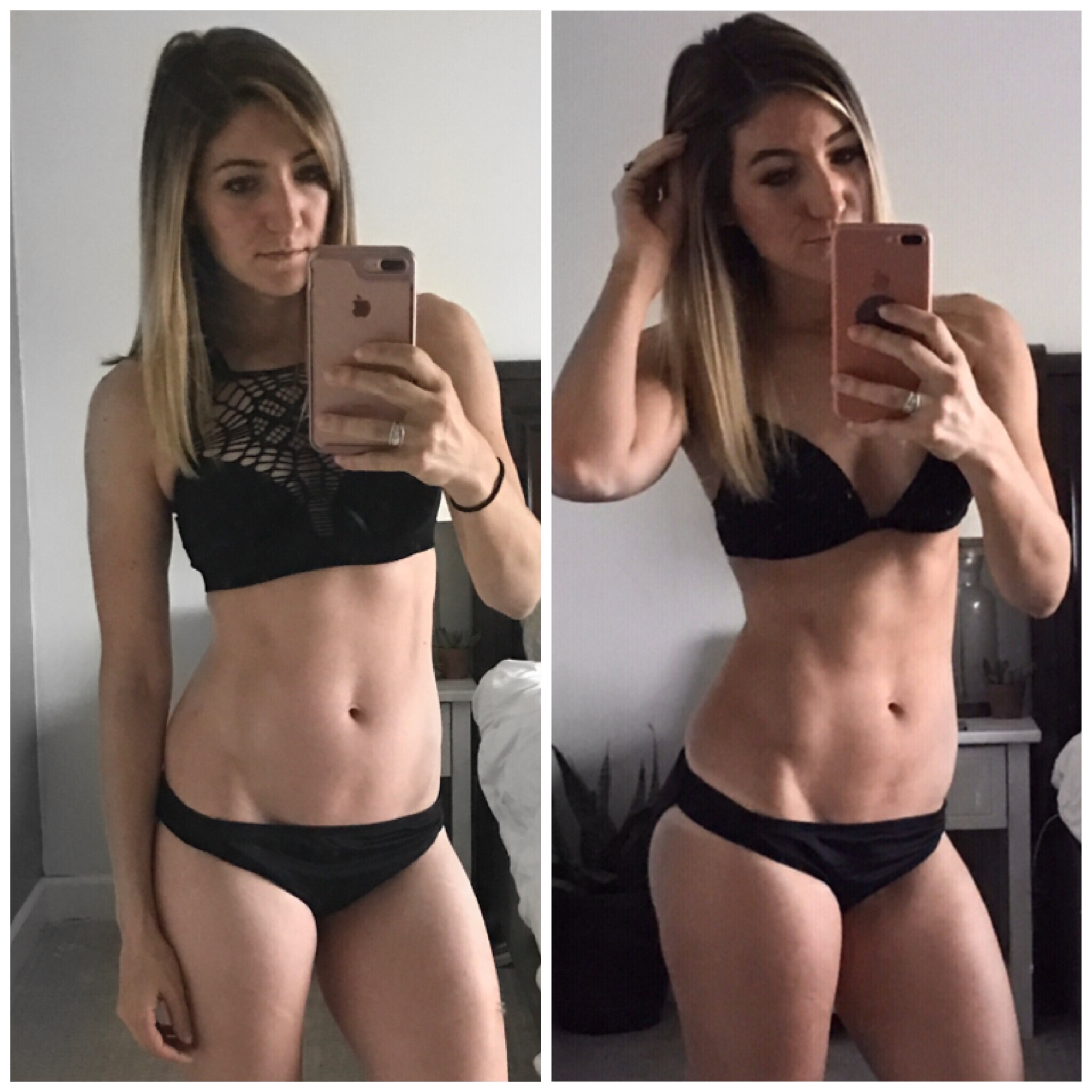 Left: Reverse start, 131lbs eating 1350 cals/day Right: Reverse end, 134lbs, eating 2250 cals/day