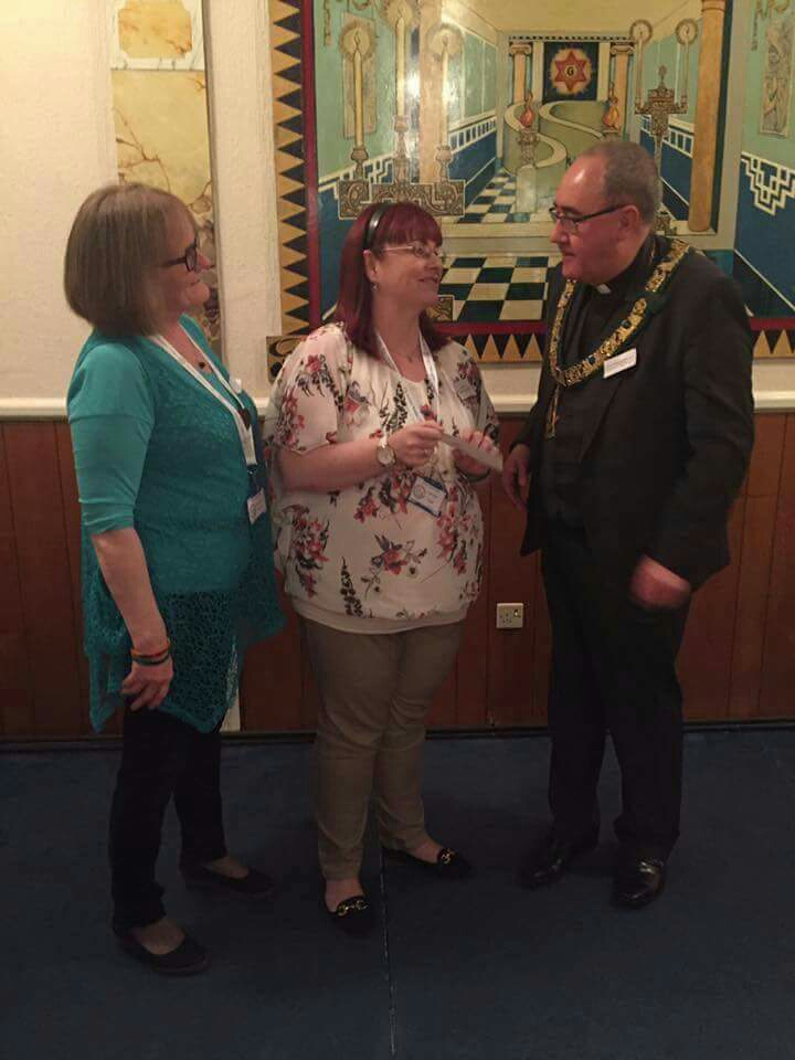 Morag Duff. Liza Quin and the Provincial Grand Master of Fife and Kinross Brother Rev Andrew Paterson . 