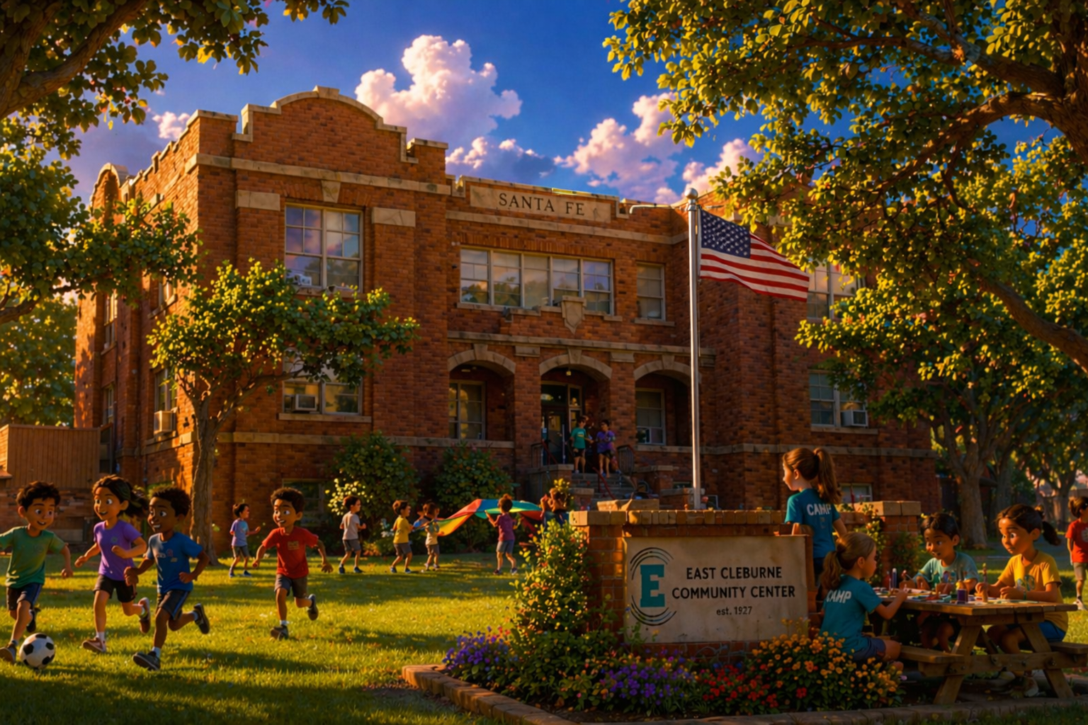 Santa Fe w kids and flag.png