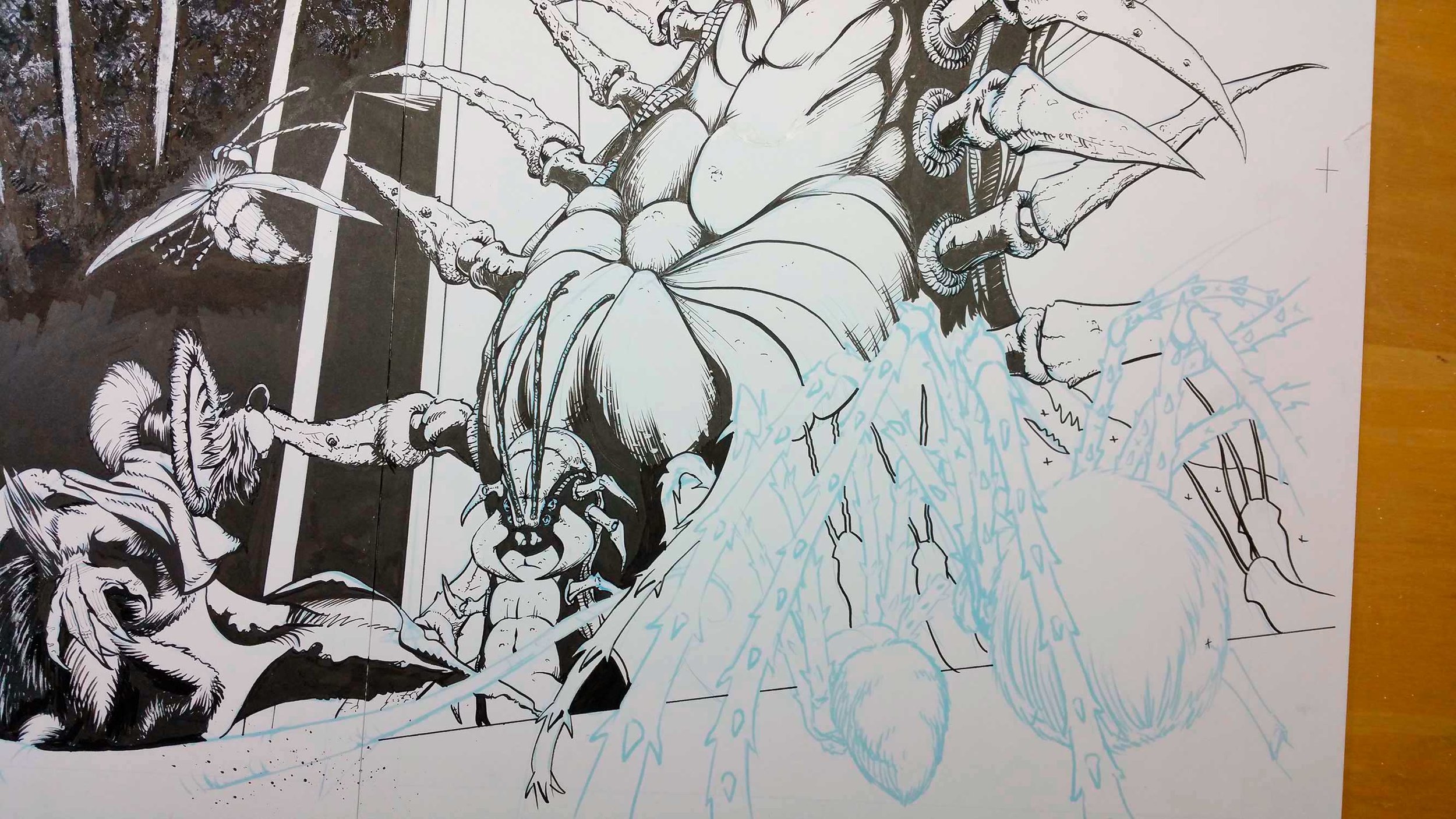 Finished up the ancient, outlined some more background centipedes and inked Tal Salwin, a centipede general.