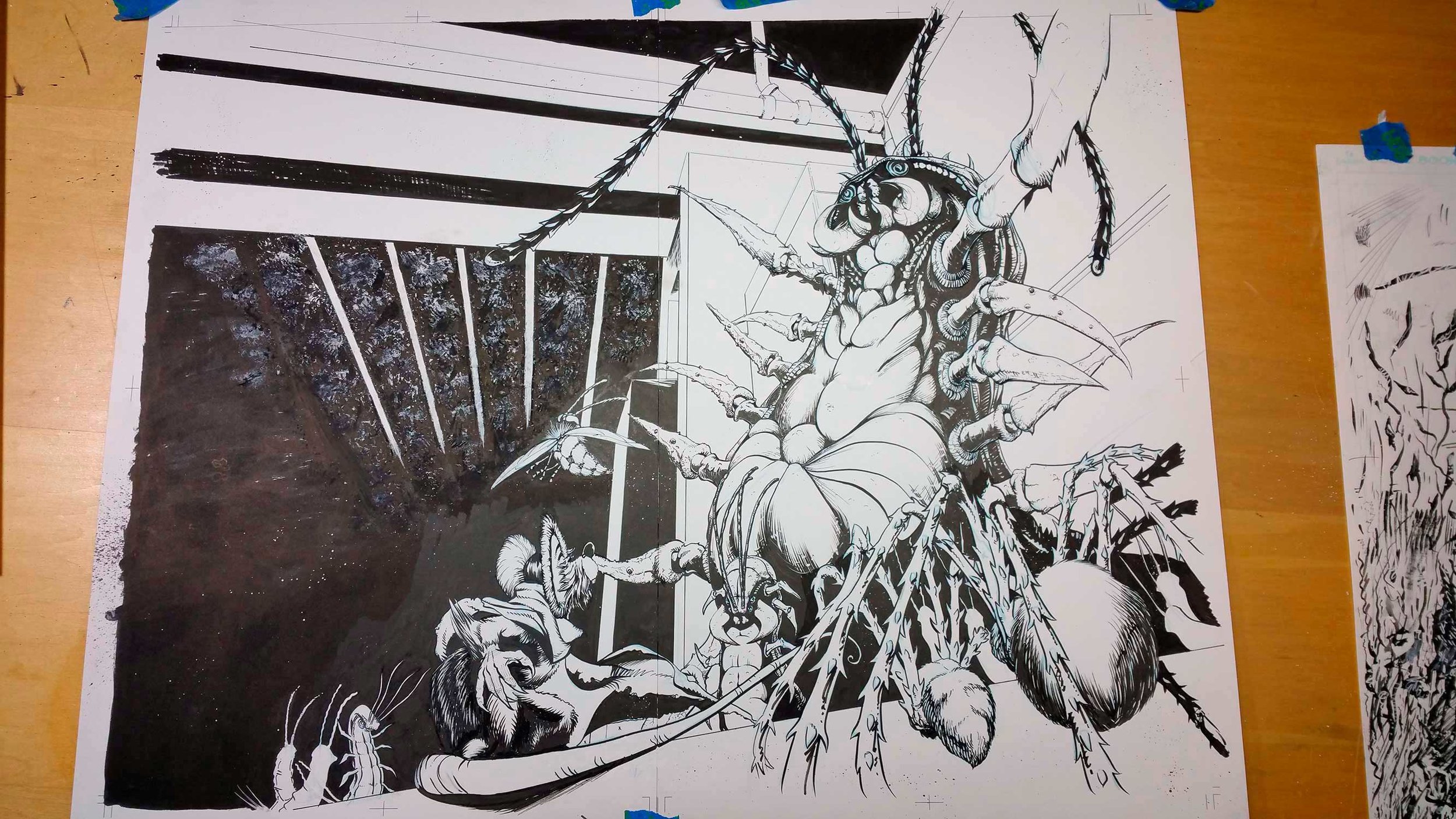 Finally the 2 spiders in the foreground (Impatience & Gallop) and Bran's tail. A few random splatters and reverse lines added in too. 