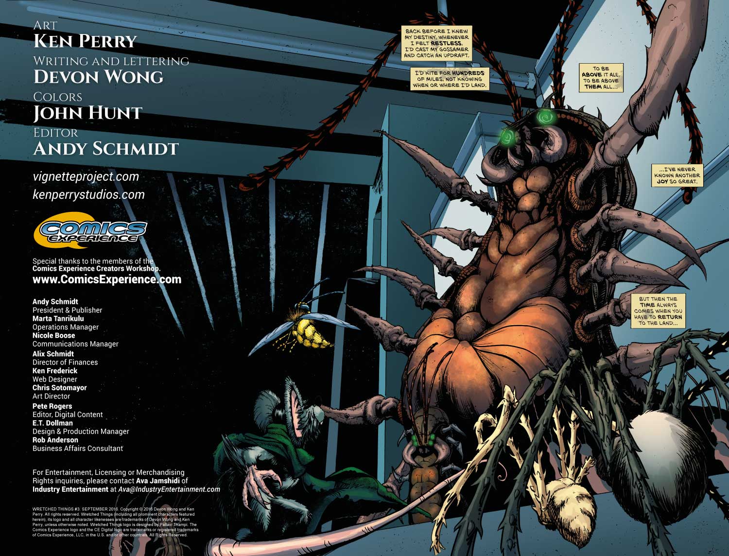Finally the published spread with Devon's letters and the credits on the inside of the front cover.