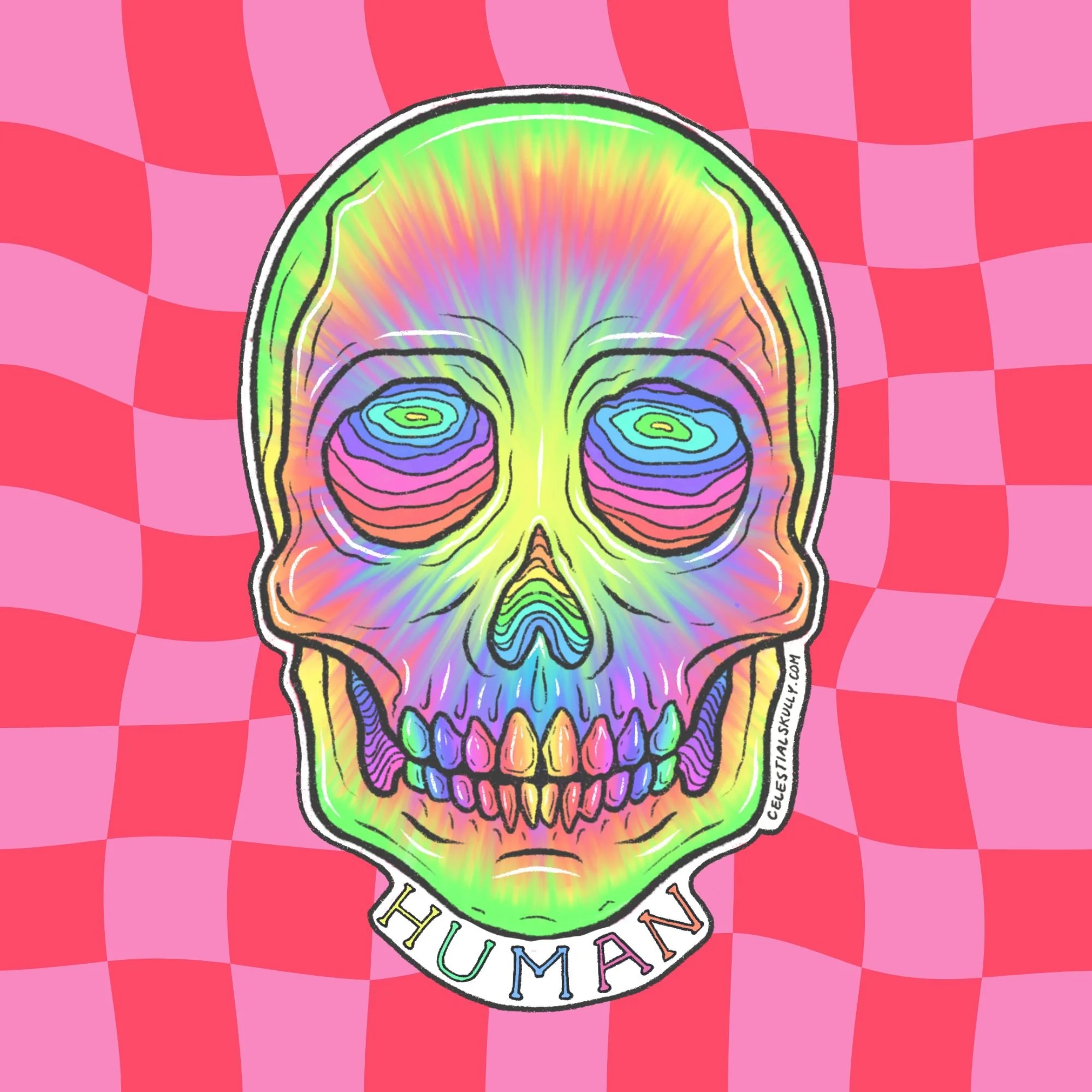 Tye Dye Human Skull Sticker