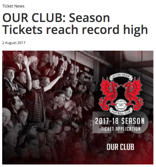 Leyton Orient season tickets hit a 16-year high despite relegation