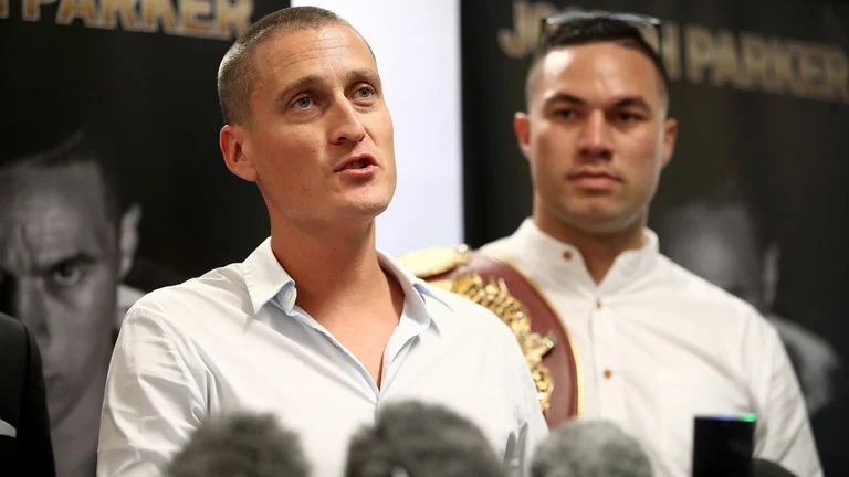 David Higgins, left, with Joseph Parker