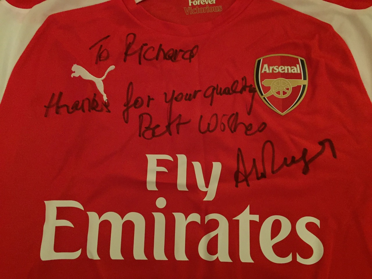 The message Arsene wrote for me when I left