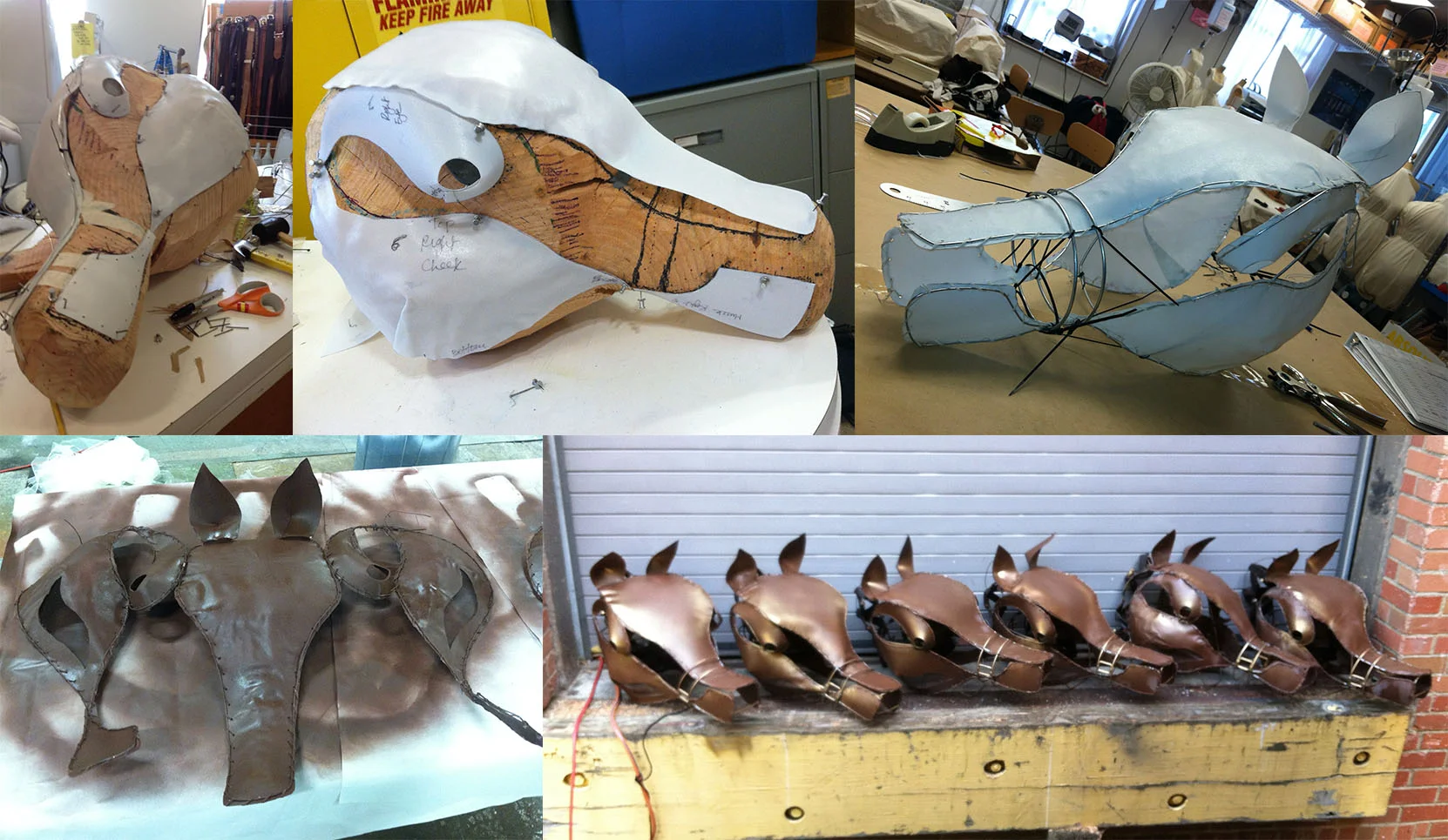 Equus at Western Washington University. Process photos of making horse heads out of Wonderflex. 