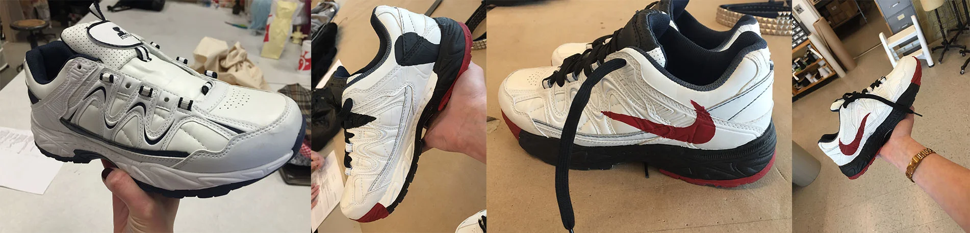 Fake Nike shoes made from $10 Walmart Shoes for one of Indiana University's new plays.