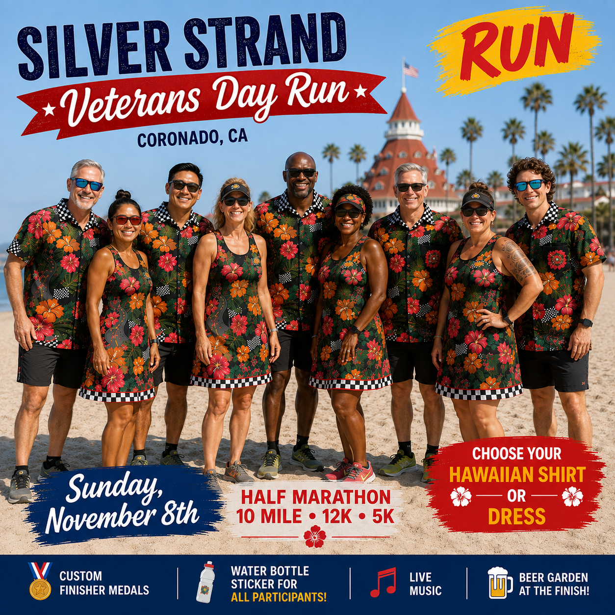 running Hawaiian shirt and running dress for the 2026 silver Strand san Diego Half marathon