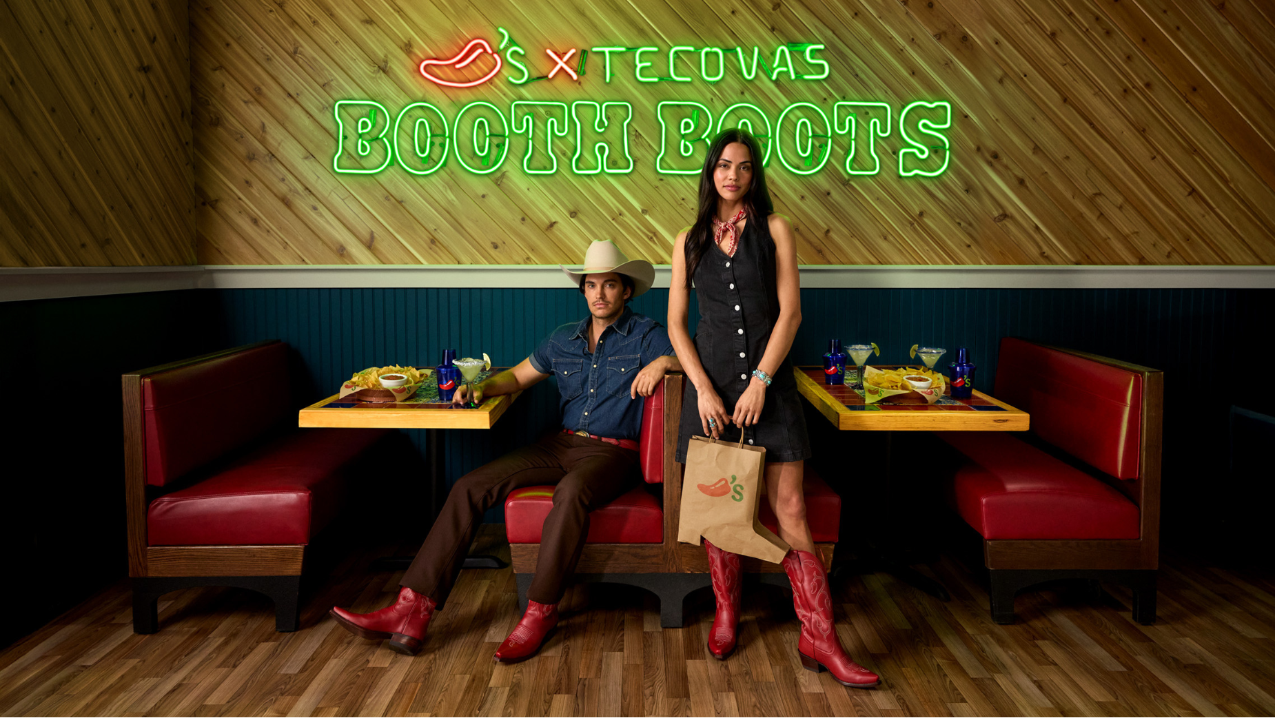Cowboy boots made from Chili’s booths