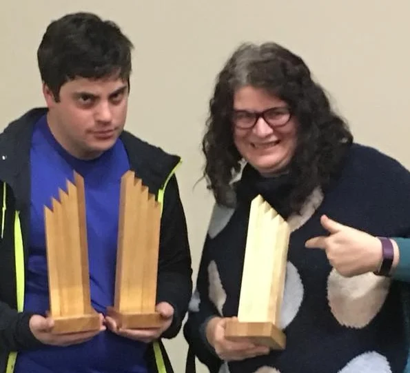 Andrew Tomazos and Sharon Maine with the trophies from Seymour OAPF