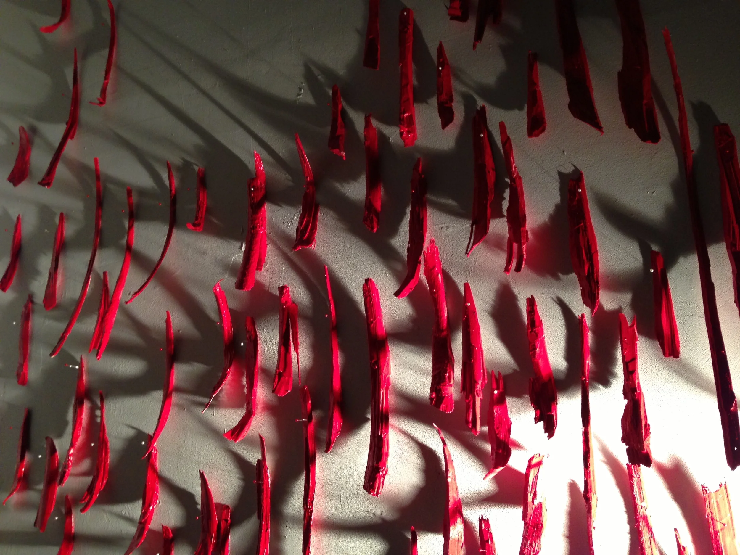 Flight Study #2 | Poplar bark and red plastic | 8 x 8 feet | 2016