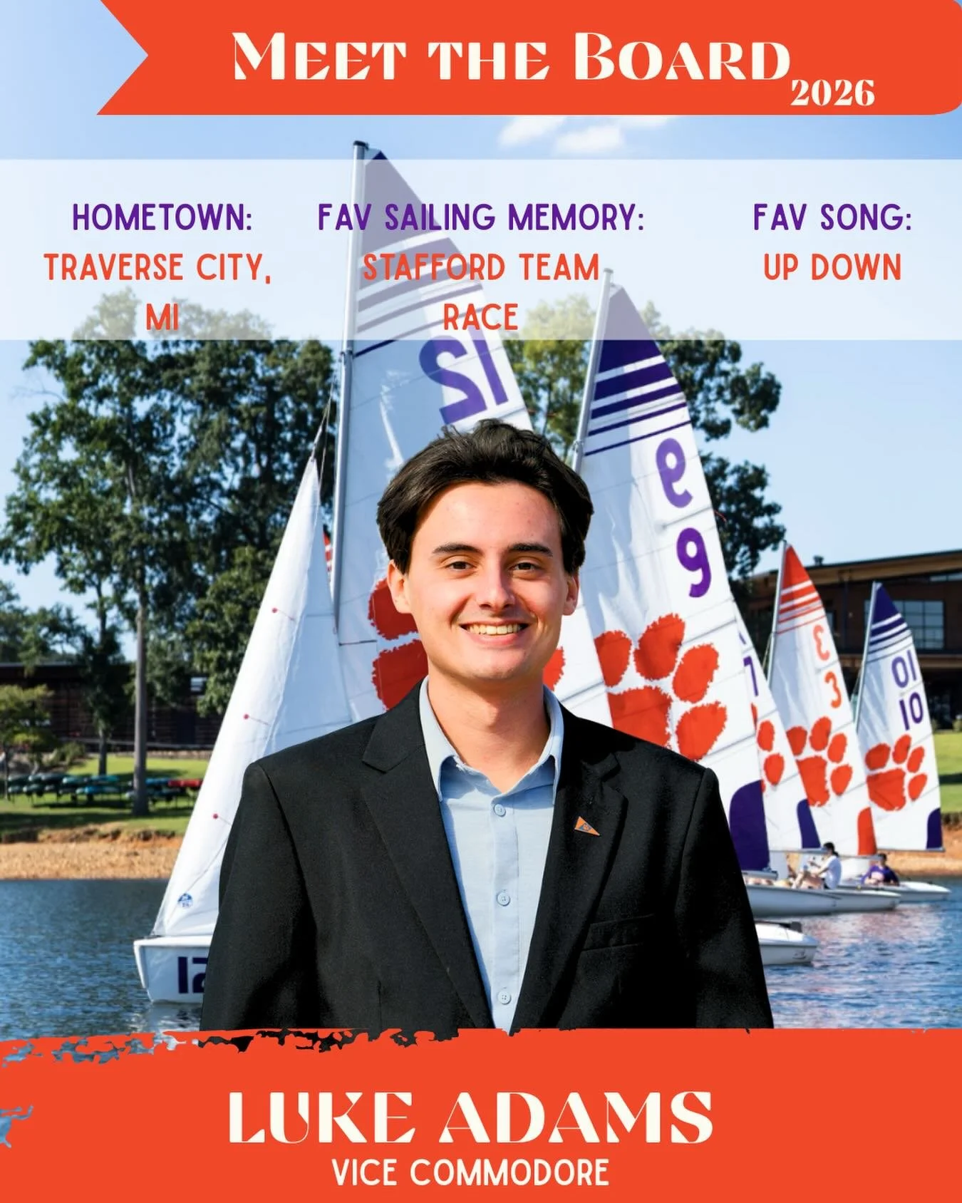 ⛵️MEET THE EXECUTIVE BOARD⛵️ 

Introducing our Vice Commodore, Luke Adams, sophomore Economics major! Luke is dedicated to our &ldquo;Learn to Sail&rdquo; and &ldquo;Learn to Race&rdquo; programs, he curates a curriculum to help, coach, and integrate
