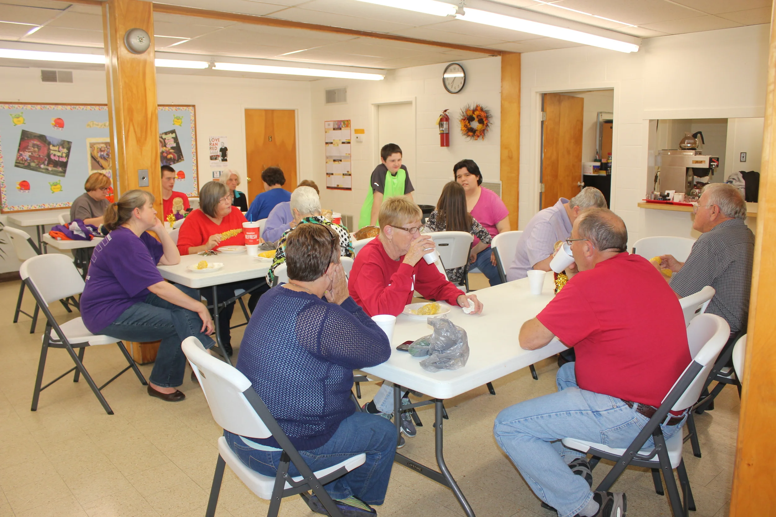 This is a little preview of what Wednesday evening meals look like (excluding the 20 children who would be sitting at the tables to the left of this picture.