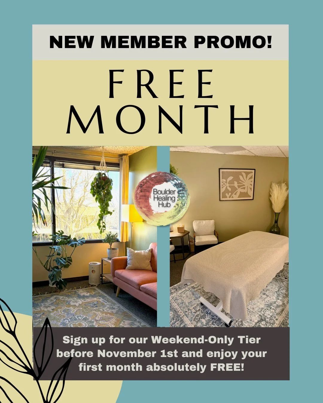 Now’s the perfect time to bring your practice to the Boulder Healing Hub. Our Weekend-Only Tier is super affordable and offers beautifully furnished, flex-time offices with a calmer, quieter vibe on weekends—so you’ll have more spac
