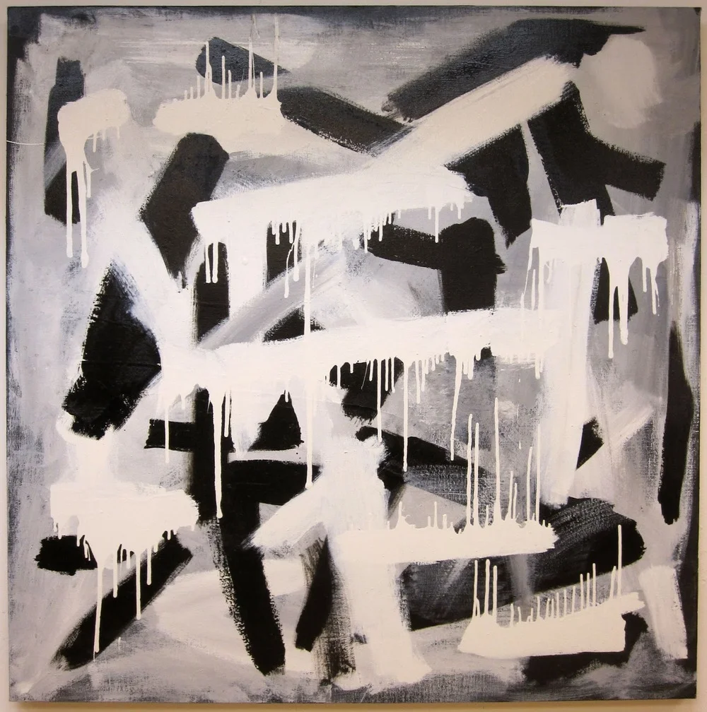 Gestural Black & White #1, 2012, enamel on canvas, 50" x 50"