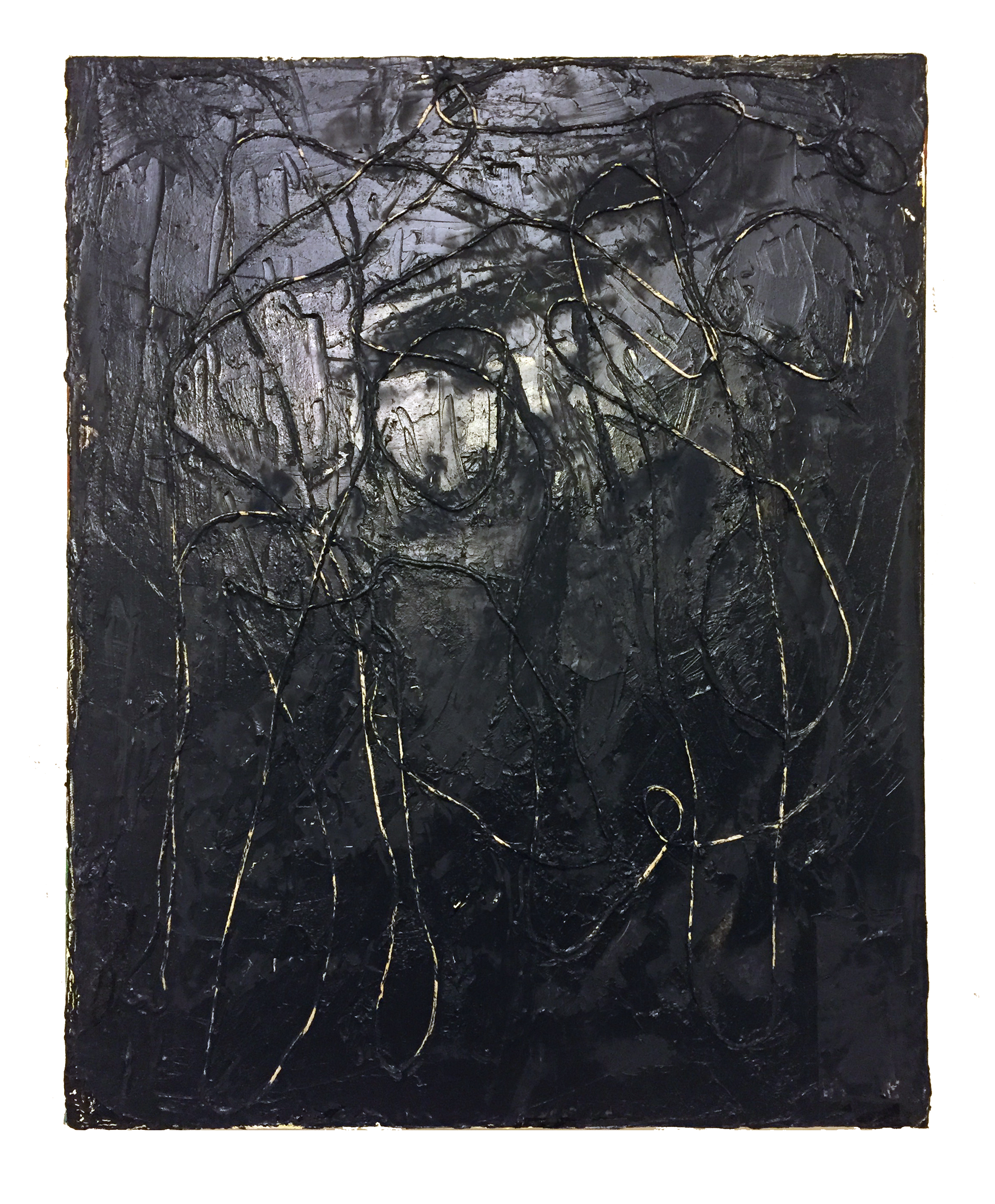 Untitled, 2016, oil and string on canvas, 20" x 16"