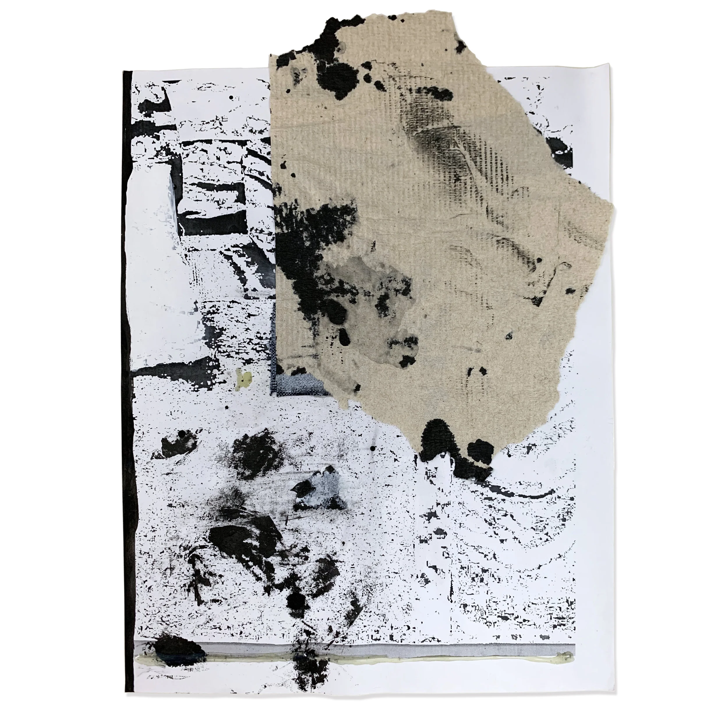 Untitled, 2011, ink, paper, acrylic and glue on unique inkjet print, 13" x 8.5"