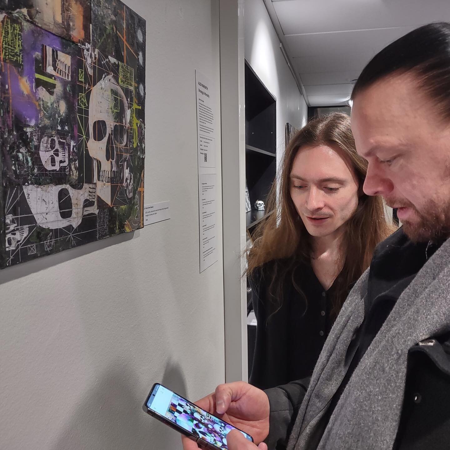 Yesterday with @grymjori - brainstorming the next phase of AI interaction.
 
Paintings from the &ldquo;Strategy &amp; Mortality&rdquo; series are now on view and available at Innovation Home Kamppi, open M-F 8:30-16:30.
 
Photos by @pauliinagrym - so