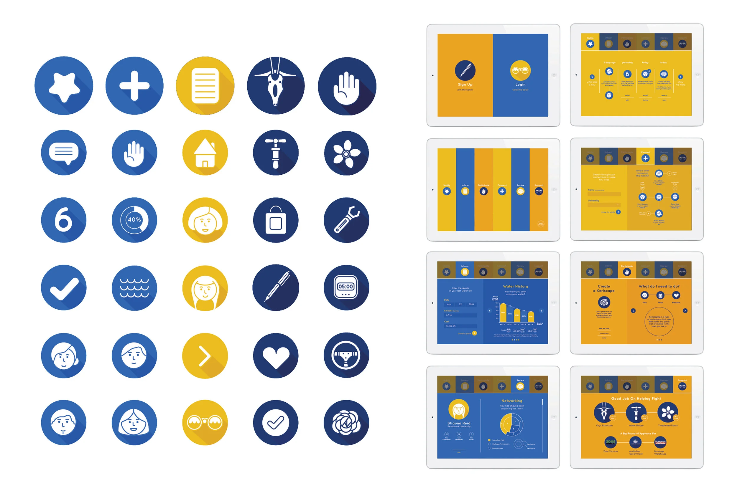 Water Watch uses a combination of fun language and friendly infographics that encourage participation in individual and group activities that save water. 