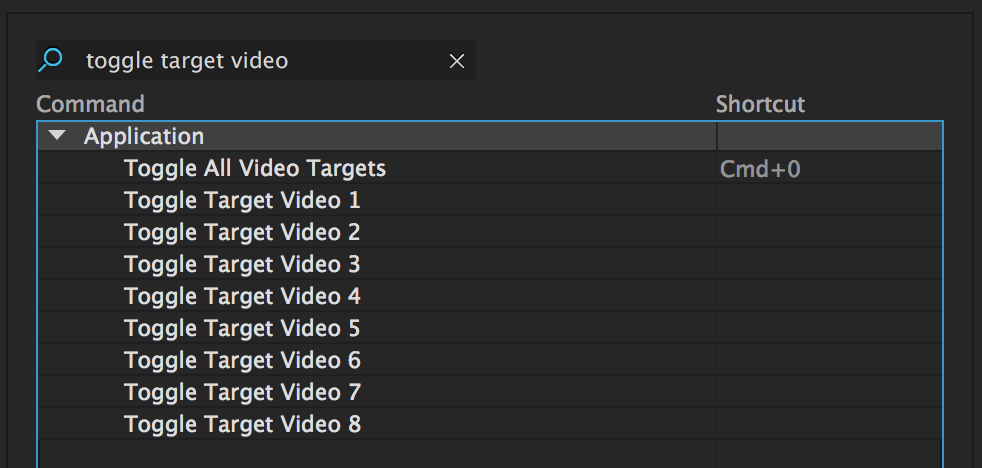 Assign shortcuts to "Toggle Target Video..."