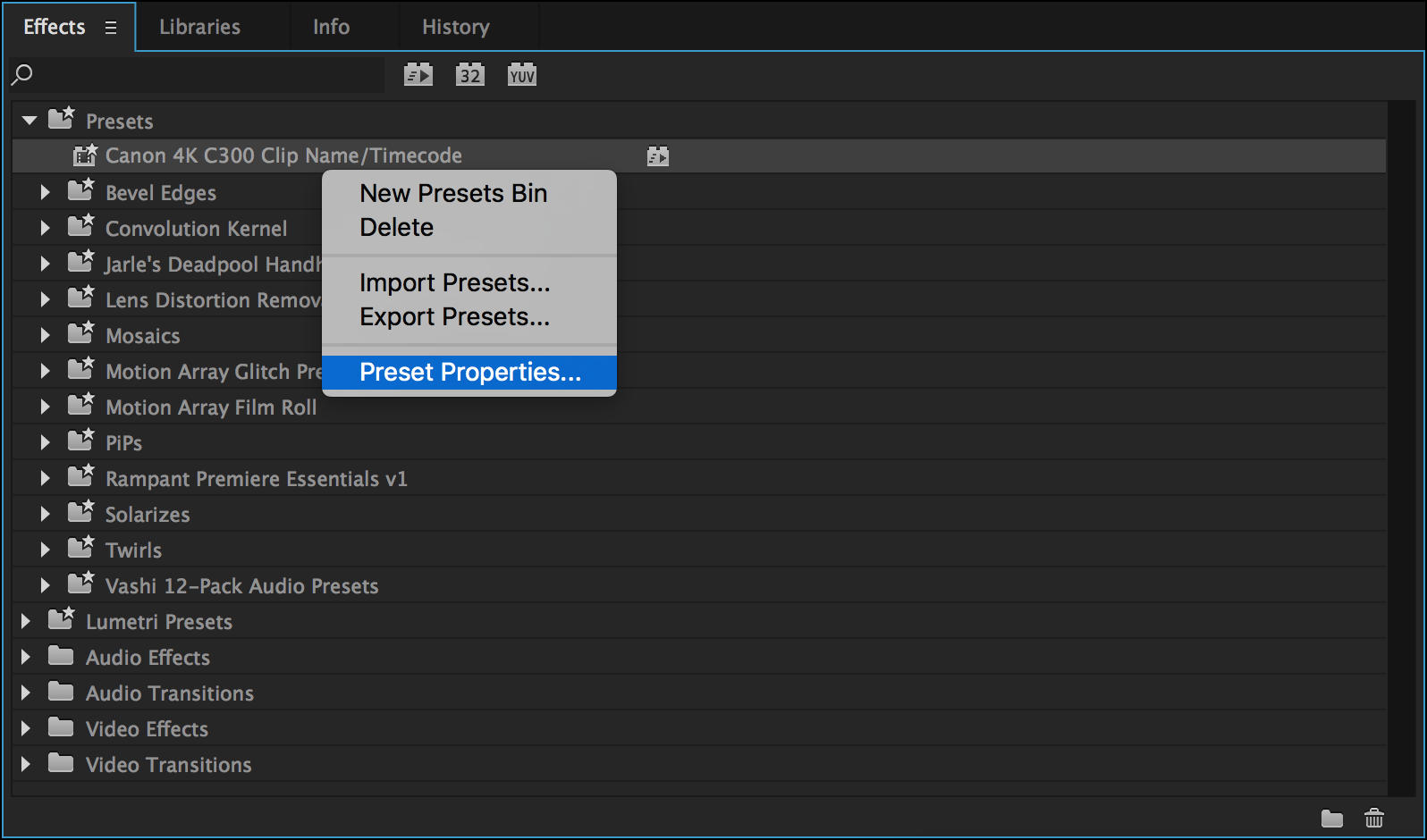 How to Create, Modify, Share, and Organize Effect Presets in Premiere
