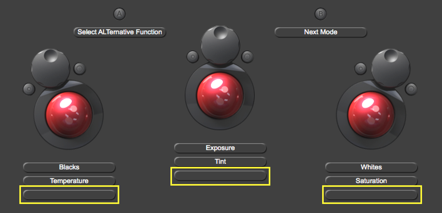 I assigned the trackerballs' Y functions to Contrast, Highlights and Shadows.
