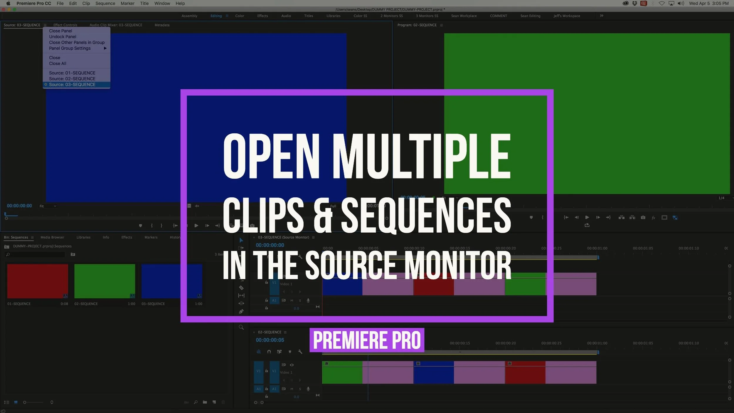 Open Multiple Clips and Sequences in the Source Monitor in Premiere Pro