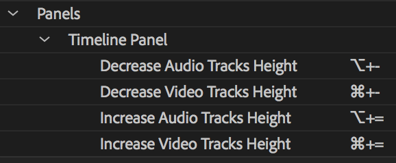 Track height keyboard shortcuts