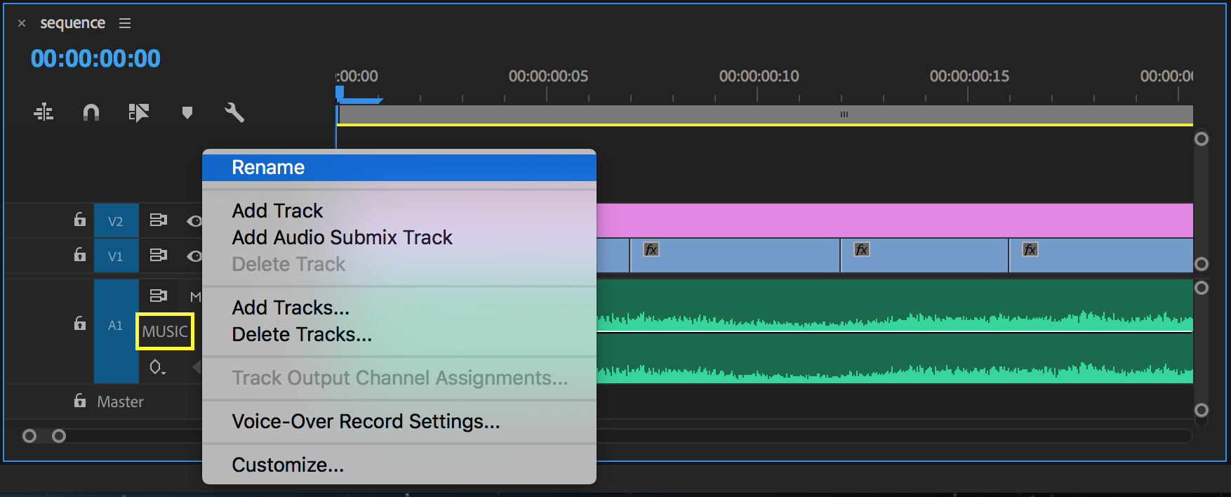 Rename tracks in Premiere Pro
